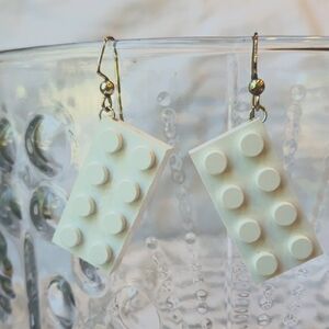 Tyco White 4 x 2 Thin Brick Earrings  2"